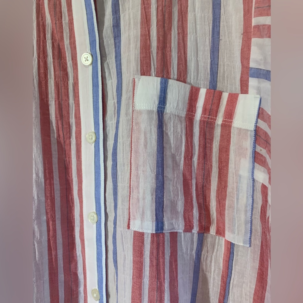 LOFT red white and blue Gauzy button down top - Picture 3 of 9